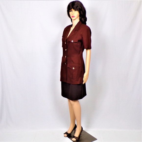 VICTORIA SOIE size 6 brown silk-blend short-sleeve tunic top dry clean or HW - Picture 11 of 14